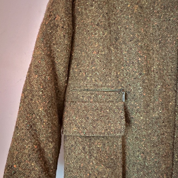 Cole Haan Brown Funnel Neck Shawl Collar Wool Blend Basket Weave Midi Coat 2 - Picture 4 of 10